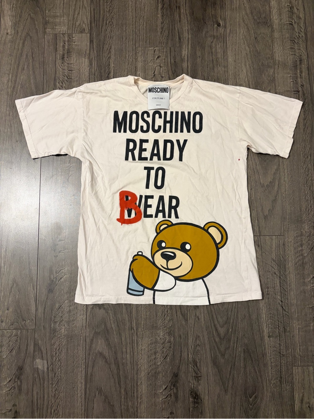 Moschino Couture Short Sleeve Graphic Tee in Cream